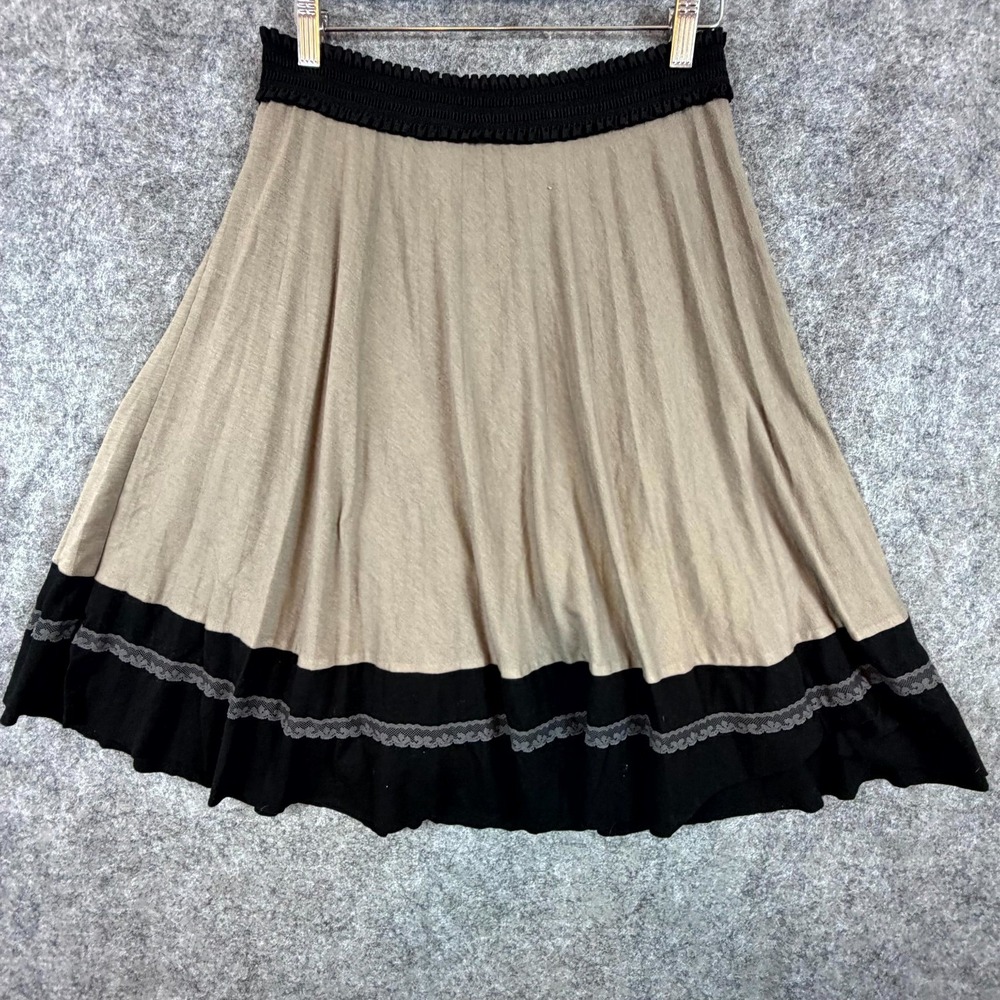 Paniz A-Line Skirt Womens Large Tan Black 90s Noir Office Siren Y2K Lace Trim